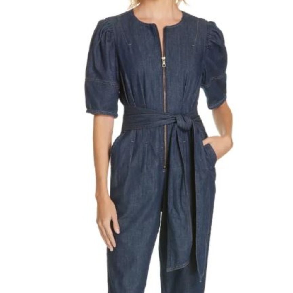 LA VIE REBECCA TAYLOR - Puff Sleeve Denim Jumpsuit Sz Medium